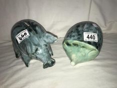 David Sharp (1932-1993) 2 studio pottery money boxes with original stoppers being a pig and a