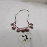 A Hermann Sierbol Danish pink glass stone set necklace in silver,