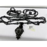 2 Whitby jet necklaces/muff chains and a Whitby jet opening locket.