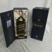 A boxed Johnnie Walker Blue Scotch whisky.