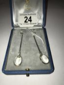 A pair of (believed to be) Georg Jensen sterling silver rock crystal drop earrings.