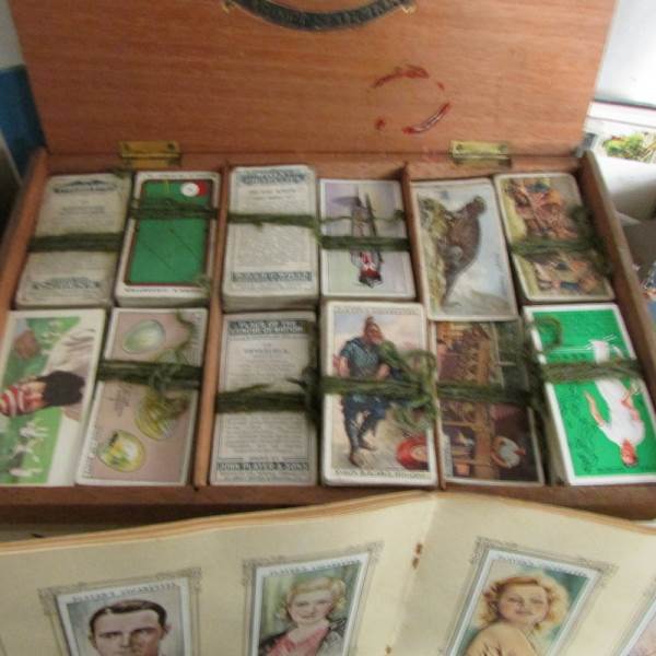 An album of vintage postcards and a box of late 20th century postcards, cigarette cards etc. - Image 2 of 5