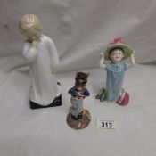 3 Royal Doulton figurines - Darling HN1319, Make Believe HN2223 and Hornpiper Bunnikins DB261.