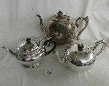 3 silver plate tea pots including examples by Barron & Son and Philip Ashberry of Sheffield.