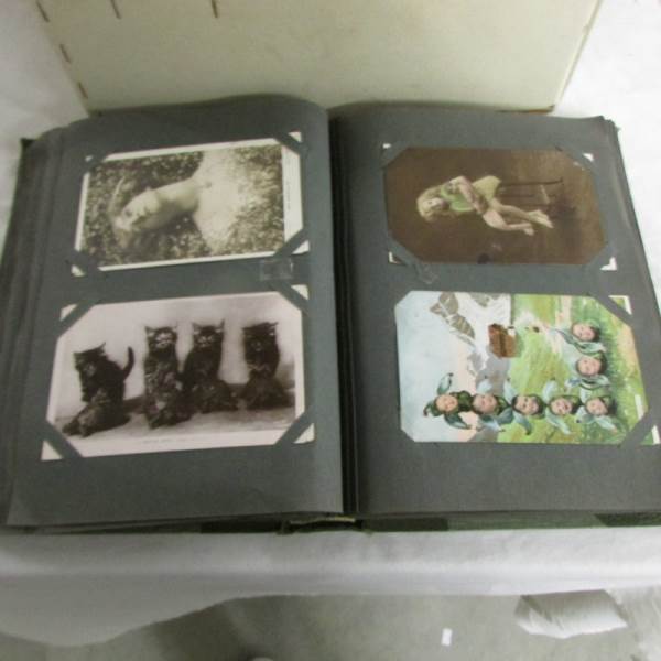 An album of vintage postcards and a box of late 20th century postcards, cigarette cards etc. - Image 5 of 5