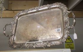 An early Victorian silver plate tray with vine leaf border.