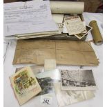 A tray of interesting ephemera, postcards,including paperwork relating to Francis Beetham of Ossett,