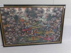 A framed oil painting of a Balinese Island village scene, image 67 x 42 cm.