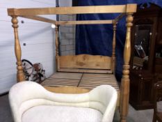 A pine Queen size (6 foot wide) 4 poster bed