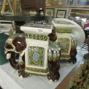 2 pottery elephant stools, one a/f (chipped on top seat).