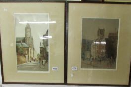 A pair of original etchings by Tatton Winter R.B.A. - 'Tours' and 'St. Jaques', image 25 x 35 cm.