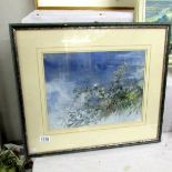 Sandra Maze (Irish 20th century) watercolour titled verso 'Tranquil Water Lagan', signed.