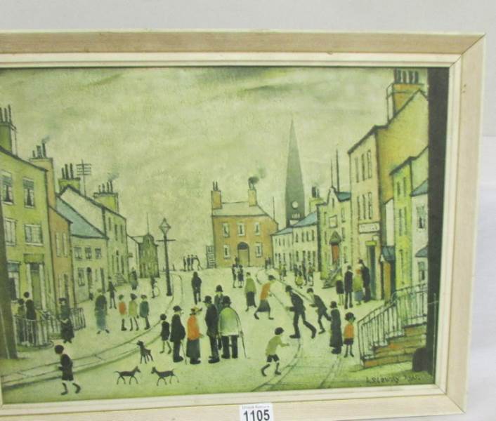 L. S. Lowry (1887-1976) print entitled 'Lancashire Villages', framed but not glazed.