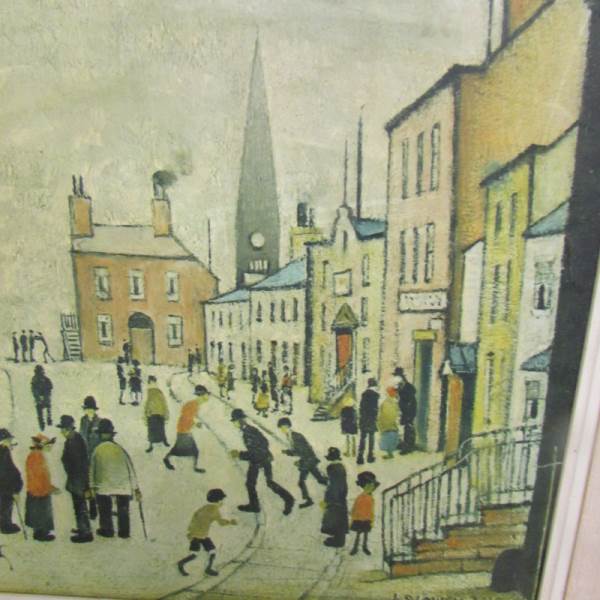 L. S. Lowry (1887-1976) print entitled 'Lancashire Villages', framed but not glazed. - Image 3 of 4
