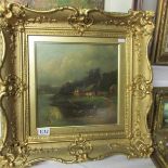 A gilt framed oil on canvas rural scene, initialled K H and dated 1890,