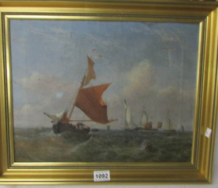 An oil on canvas nautical scene. ****Condition report**** Size is 42.