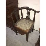 A Victorian oak corner chair commode