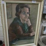 Circa 1950s oil on board portrait of a lady signed Dunlop, framed.