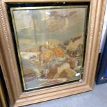 A gilt framed early 19th century silk/mixed media picture 'Sacrificial scene',
