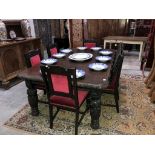 A carved oak dining extending table with 2 leaves and 6 chairs ****Condition report****