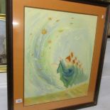 A watercolour depicting dancers, signed Fiona Elwick, 1989, framed and glazed.