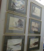 6 landscape watercolours in matching frames, image 35 x 25 cm.