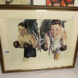 Edward Morgan (1933-2009) gouache painting of 2 boxers, signed by the artist, framed and glazed.
