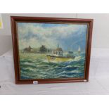 Andrew Kennedy oil on canvas maritime painting featuring a Poole registered inshore fishing boat