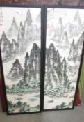 A pair of framed and glazed Chinese rural scenes.