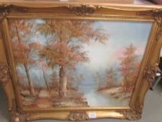 A gilt framed oil on canvas painting rural scene signed I Cafiero. (Matches lot 1110).