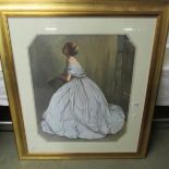 A gilt framed and glazed print of a lady in a ball gown, image 49 x 59 cm, frame 78 x 88 cm.