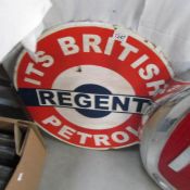 A metal Regent British petrol sign, 60 cm diameter,
