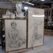 2 original pencil/charcoal nude drawings.
