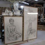 2 original pencil/charcoal nude drawings.