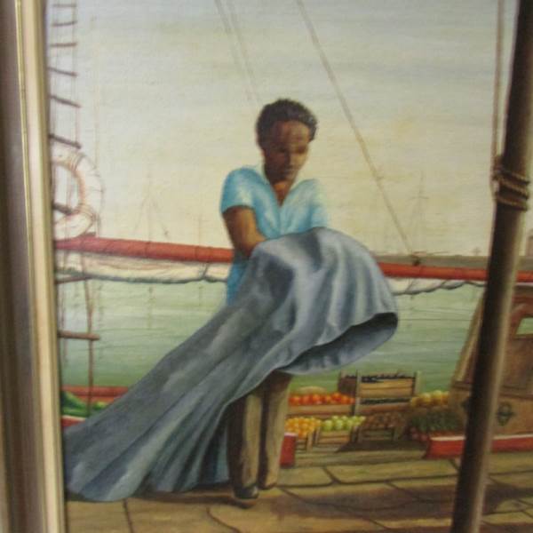 A oil on canvas harbour scene signed Fiona Elwick, 1981-87, framed. - Image 2 of 4