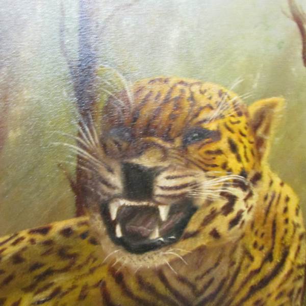 A framed oil on canvas of a leopard signed F Semmens-Elwick. - Image 3 of 3