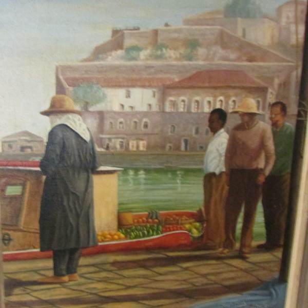 A oil on canvas harbour scene signed Fiona Elwick, 1981-87, framed. - Image 3 of 4