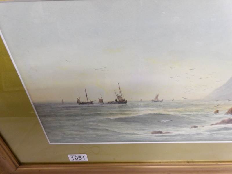 A watercolour seascape signed T Malhouson?, framed and glazed. - Image 2 of 4