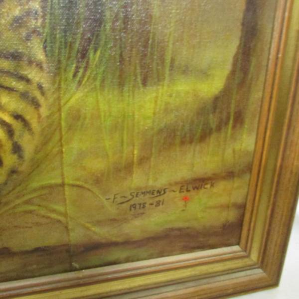 A framed oil on canvas of a leopard signed F Semmens-Elwick. - Image 2 of 3