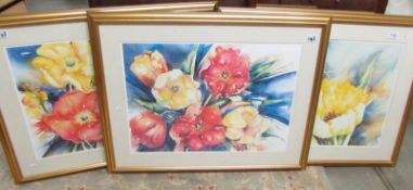 3 gilt framed and glazed botanical prints by J. C. Floor, image 63 x 44 cm, frames 86 x 66 cm.
