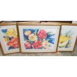 3 gilt framed and glazed botanical prints by J. C. Floor, image 63 x 44 cm, frames 86 x 66 cm.