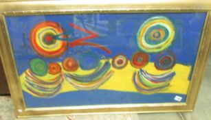 A late 20th century St. Ives school abstract circles in blue, yellow and red.