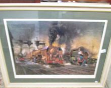 Terence Cuneo (1907-1996) limited edition print of European steam engines entitled 'Stabling for
