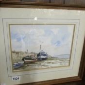 Chris Preston Smith watercolour of boats on the quay at Appledore, signed,