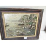 An oil on board coastal scene signed C. Perindani, image 38 x 28.5 cm.