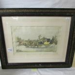 A framed and glazed early 19th century hand coloured coaching scene lithograph plate,