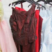 2 bridesmaid dresses in wine and red satin and a matching skirt and top, all size 12.