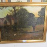 19th century oil painting remounted on board in gilt frame 'Returning Home', unsigned,