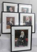 5 characature prints of judges after Sallow including Lord Chancellor Viscount Kilmuir.