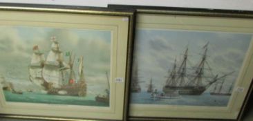 A pair of marine prints - 'Mary Rose' authenticated and signed by Mark R. Myers R.S.M.A.